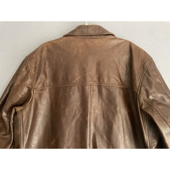 J.Crew Men XL Brown Leather Car Coat Jacket Patina Pebble Heavy Barn‎ Chore Y2K - Picture 14 of 16